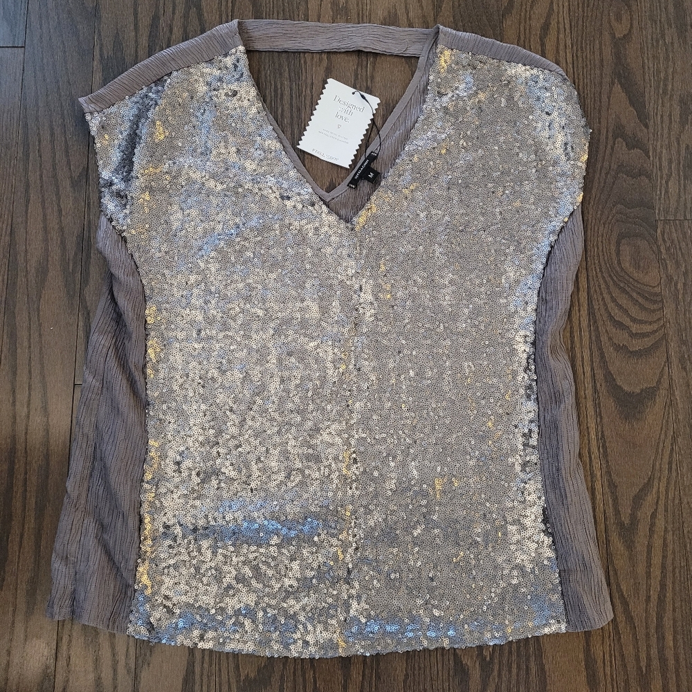 NWT Stella & Dot Silver Sequin Women's Top